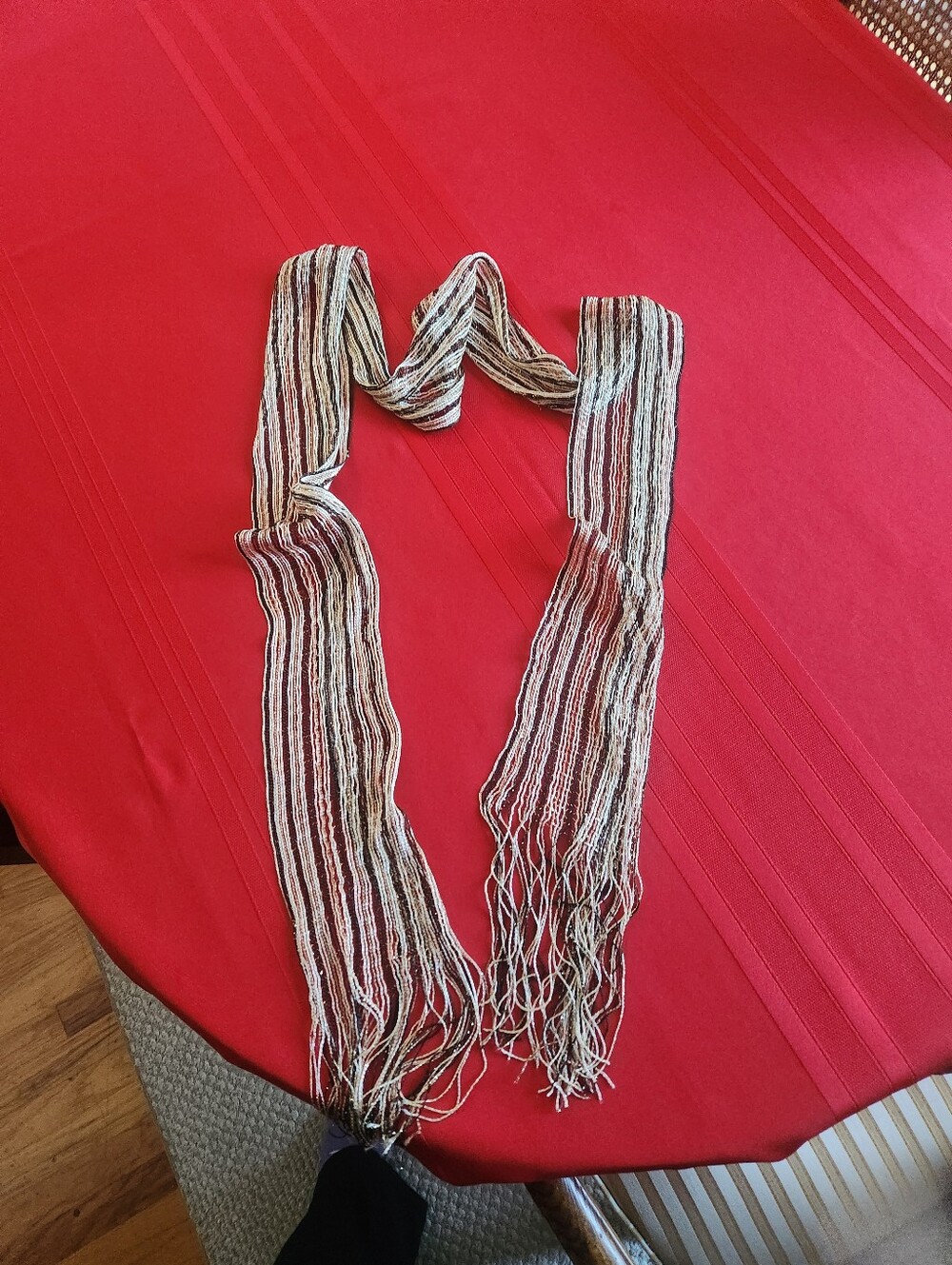 Lightweight Multistrand Fringe Scarf in Beige and Brown